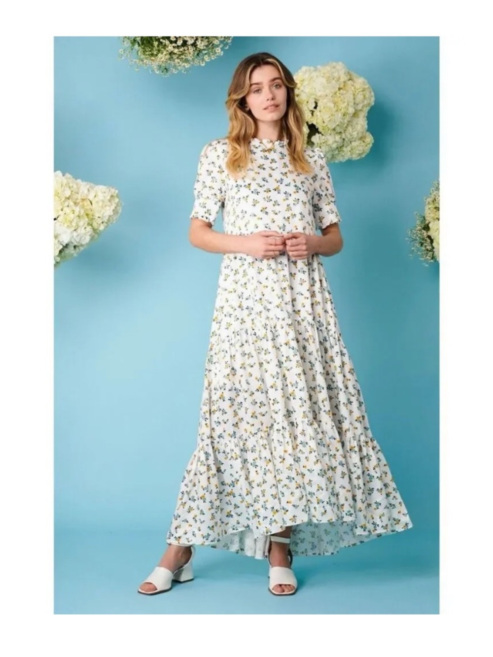 Sister Jane White Maxi Dress with Yellow and Blue Floral Print